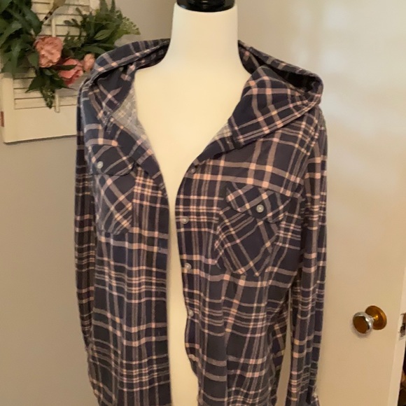 Blues shirt jacket in flanalette with hood - Picture 2 of 3